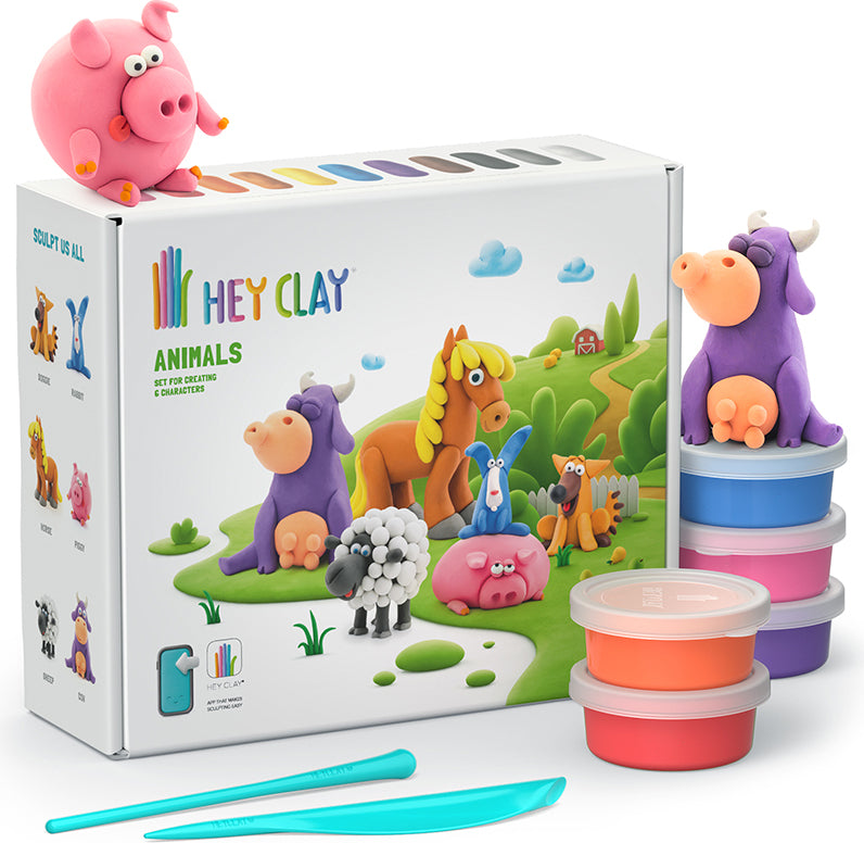 Hey Clay animal-themed playset with figures and packaging on a white background
