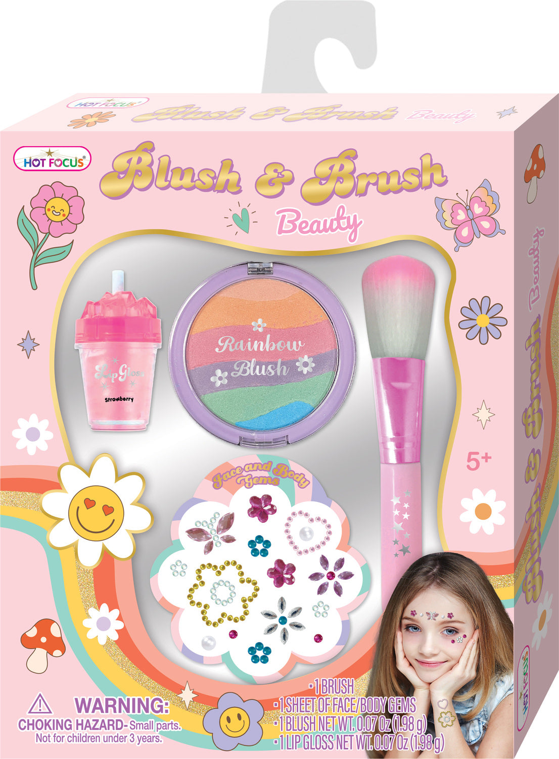 Children's Blush & Brush Beauty, Good Day set with blush, brush, and mirror in a colorful packaging.