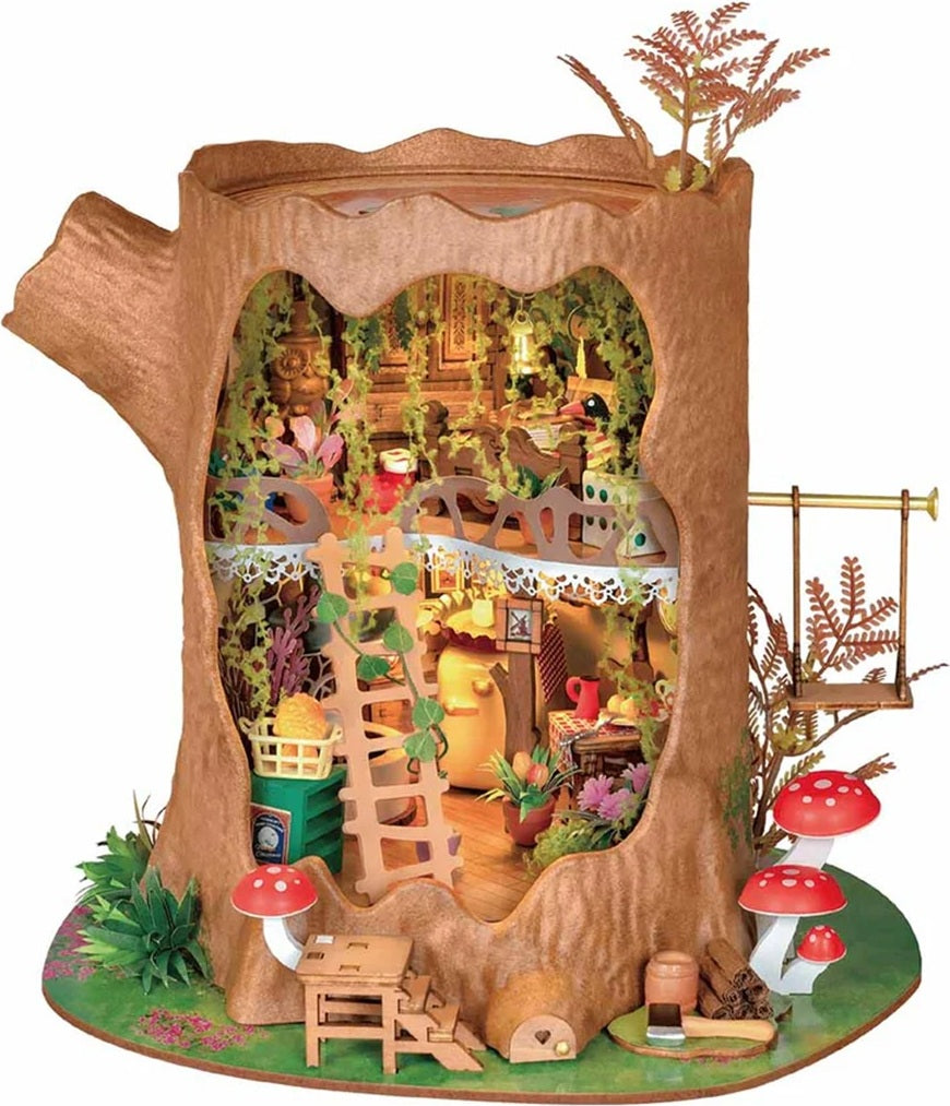 Fairytale Tree House DIY Miniature House with a forest theme, including trees, plants, and furniture.