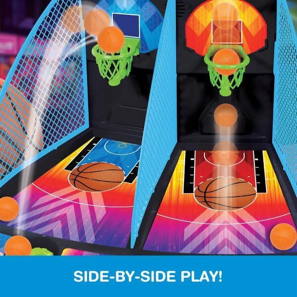 Arcade Basketball game side by side with colorful courts and hoops.