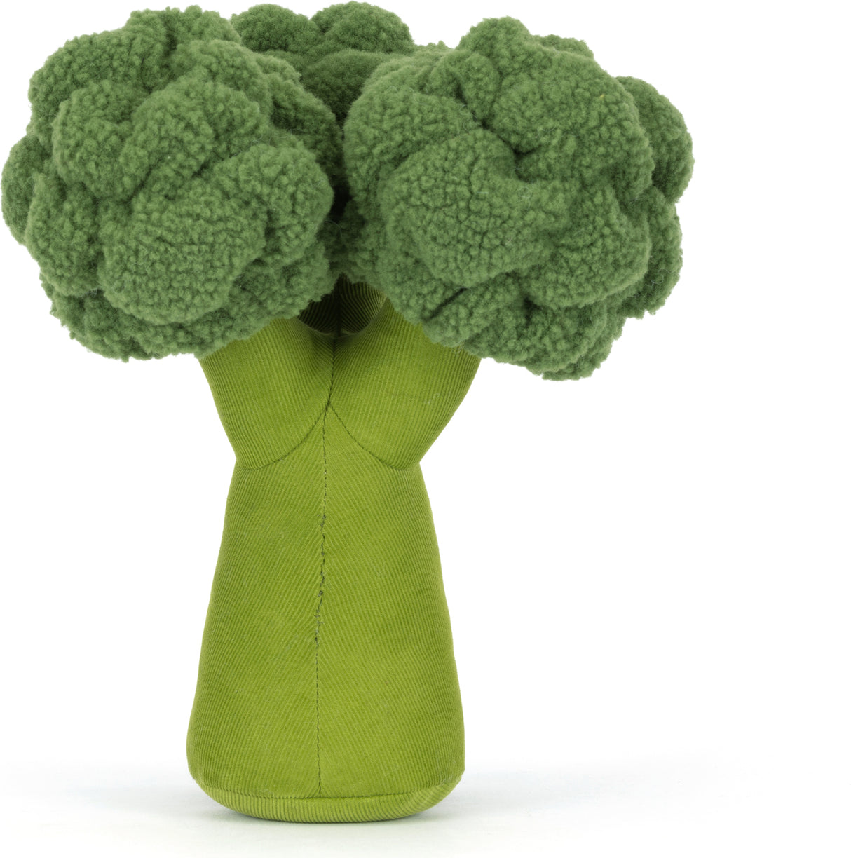 Rear view of a green plush toy Amuseables Broccoli on a white background