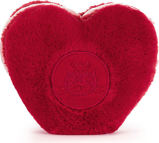 Rear view of a Amuseables Arlette Red Heart Macaron plush toy with a brand logo on a white background