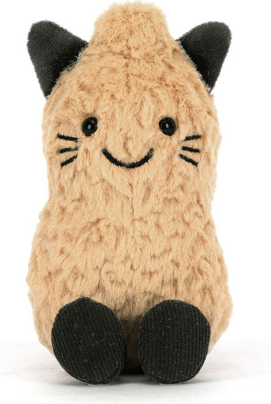 A plush Amuseables Peanut Cat Outfit toy with a textured beige body, black ears, black embroidered face details, and black paws, photographed against a plain white background.