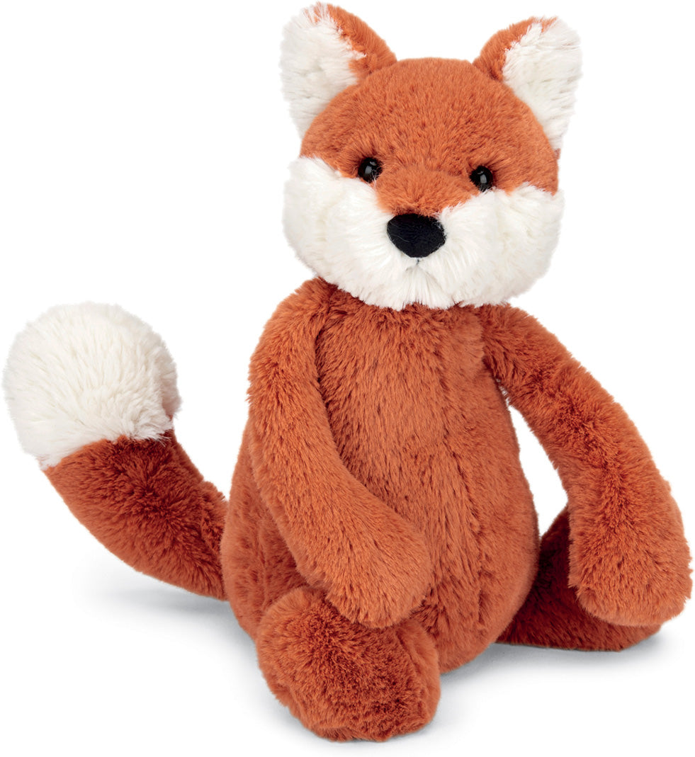 Bashful Fox Cub Medium plush toy with soft reddish-brown fur, white facial details, and a fluffy white-tipped tail, perfect as a cuddly stuffed animal for children.