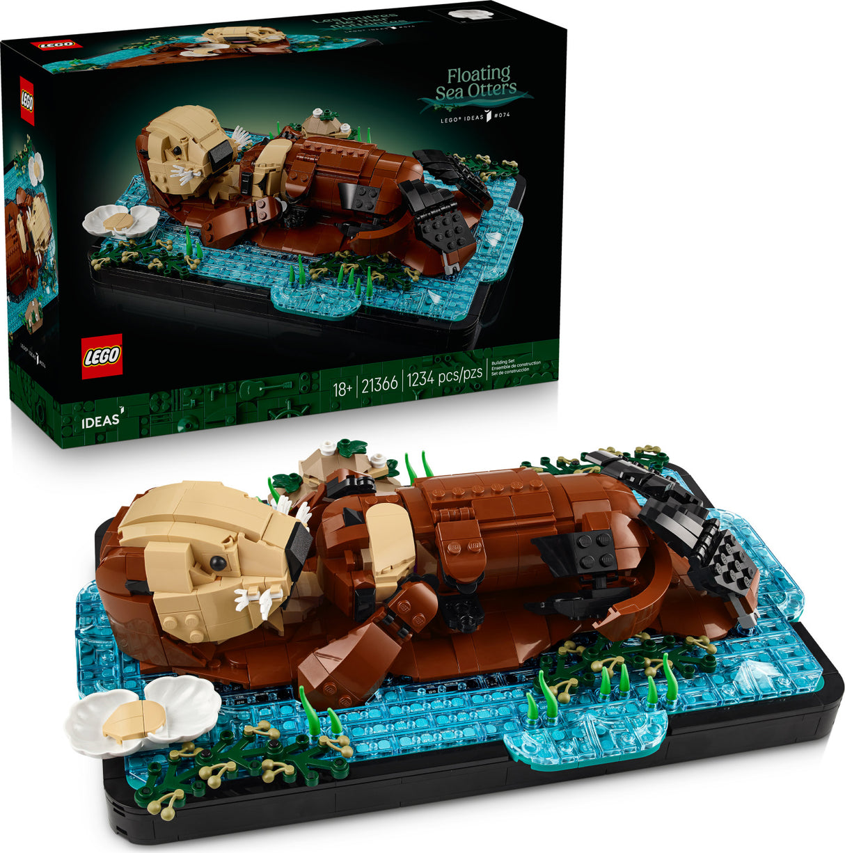 LEGO Ideas Floating Sea Otters set with packaging on a white background