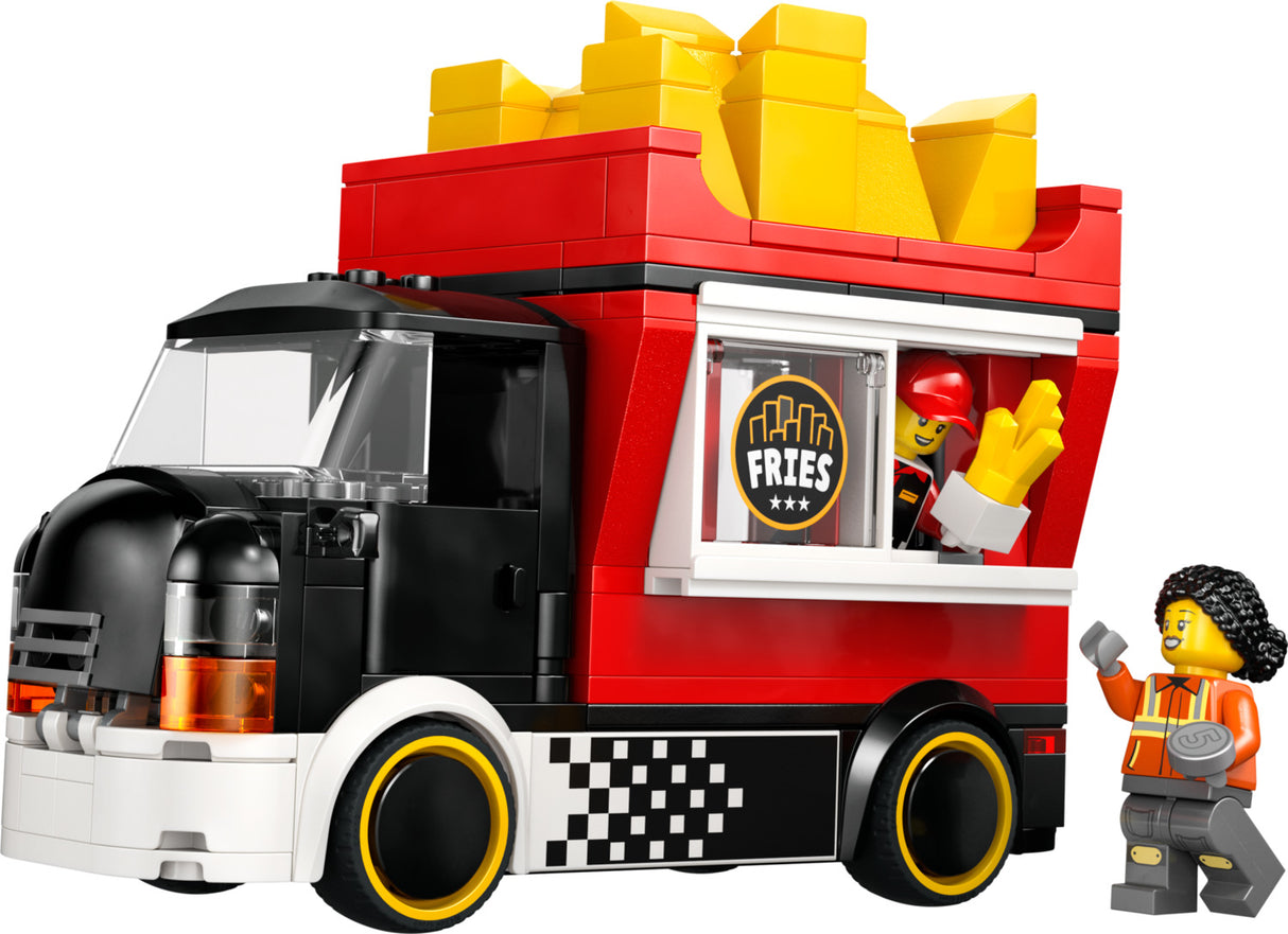 LEGO City Great Vehicles: Fries Food Truck Toy food truck with a character next to it on a white background