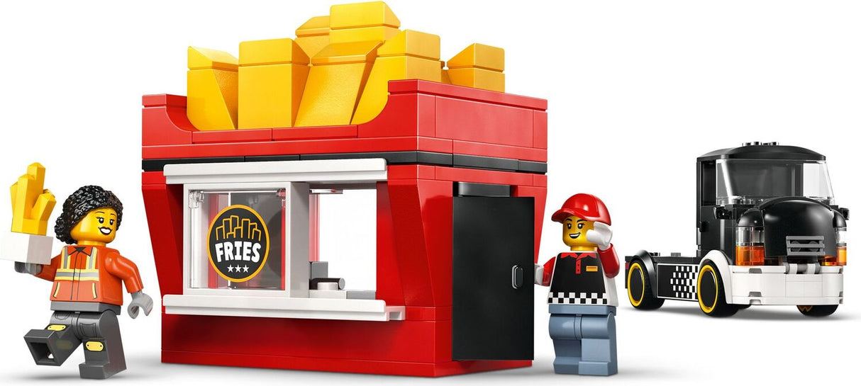 LEGO City Great Vehicles: Fries Food Truck set with a fast-food stand, truck, and figures on a white background