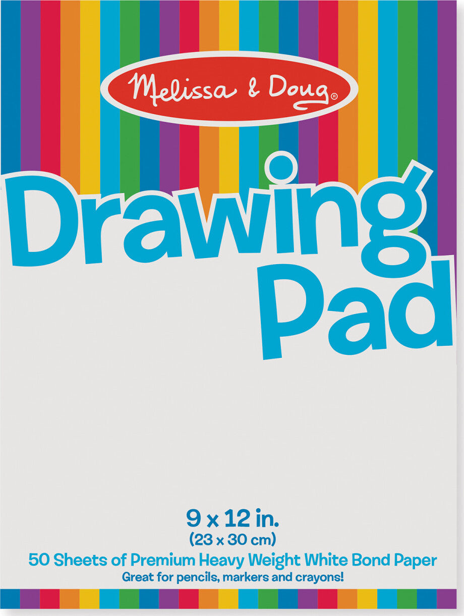 Melissa & Doug drawing pad with colorful stripes and text on a white background