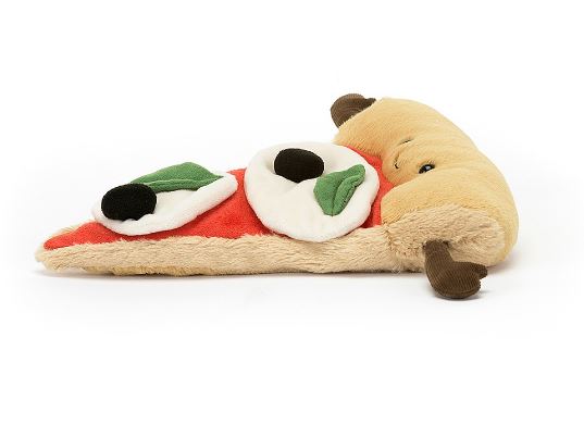Side view of a plush toy Amuseables Slice of Pizza on a white background