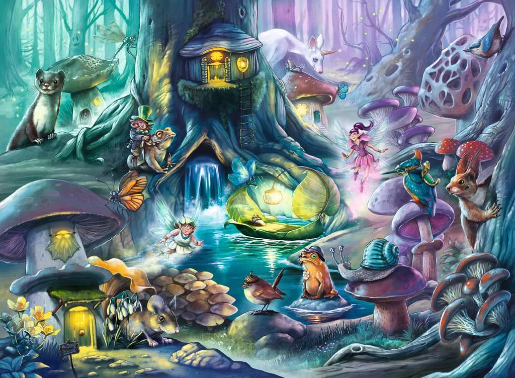 Magical Forest 150 Pc Puzzle scene with magical creatures and glowing lights