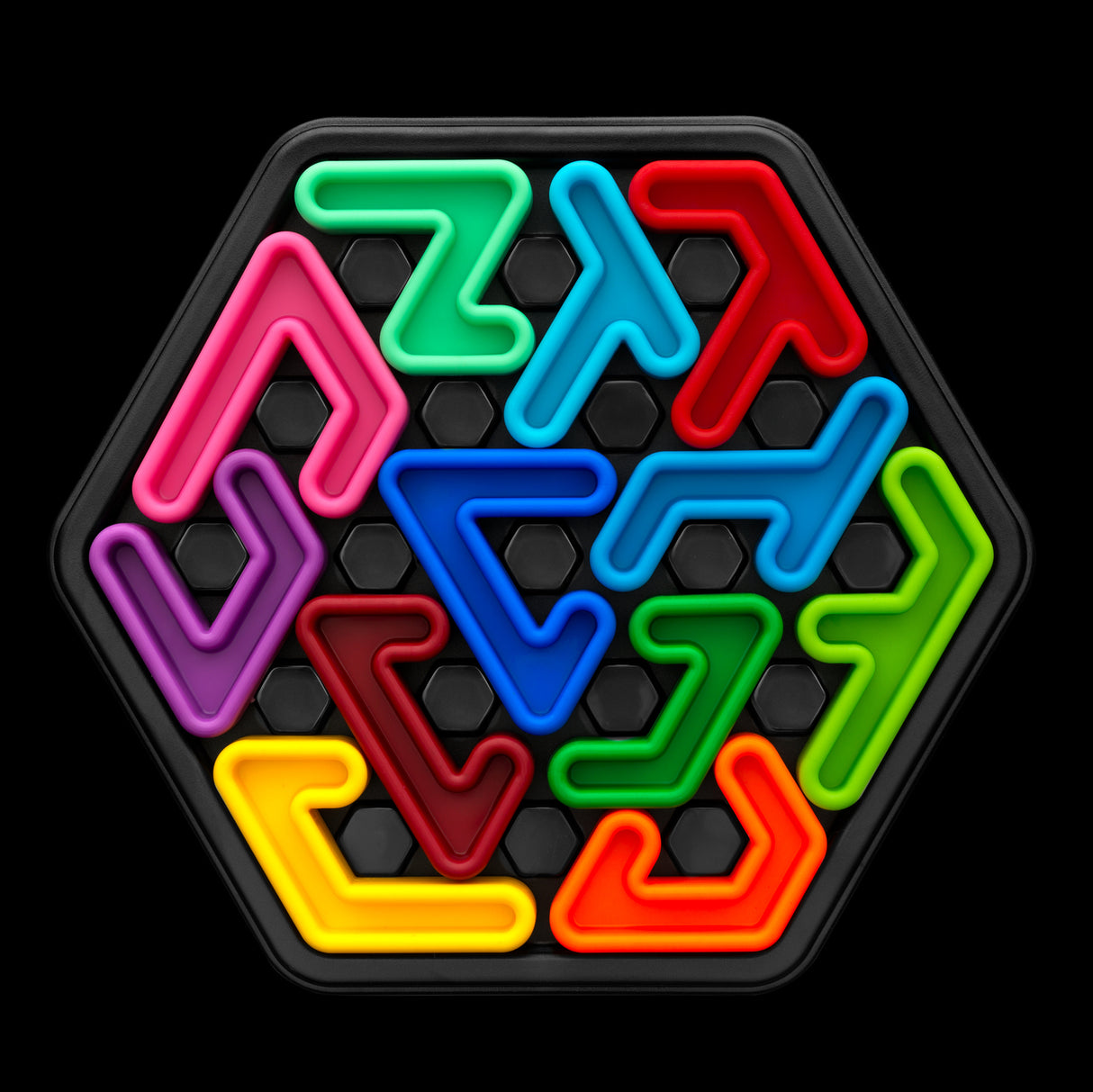 Colorful IQ Deluxe - Hexagon puzzle on a black background