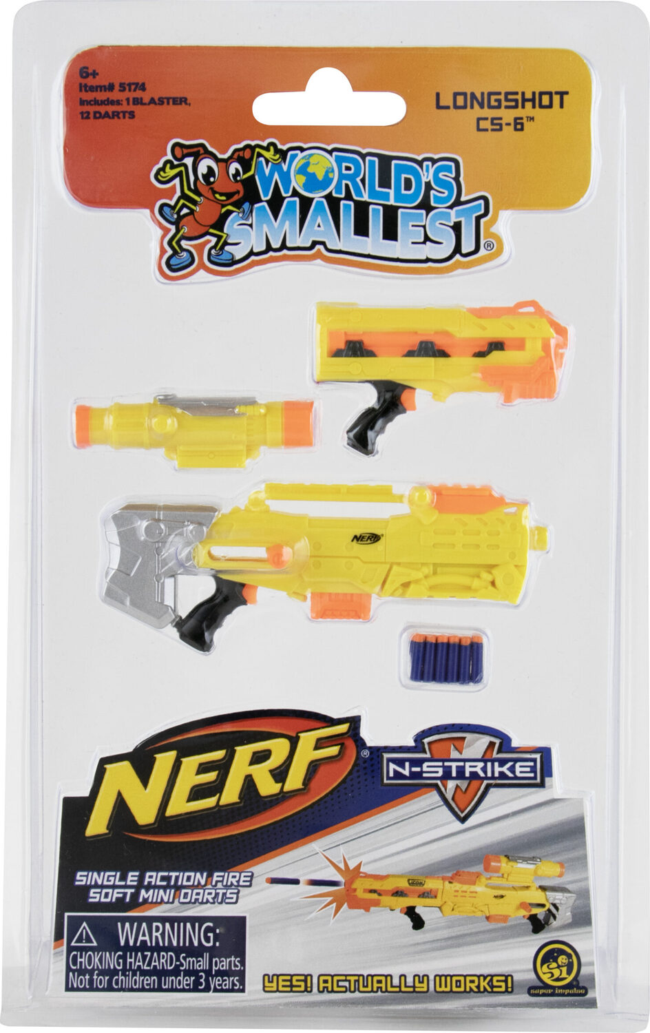 Packaged toy gun with 'World's Smallest' and 'NERF' branding on a white background