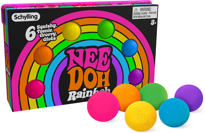 Box of Schylling Teenie NeeDoh Rainboh - 6 pk on a white background