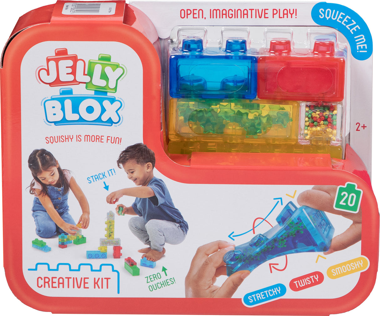 Jelly Blox toy packaging with colorful blocks and children playing