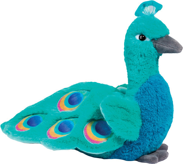 Plush Pattie Peacock on a white background