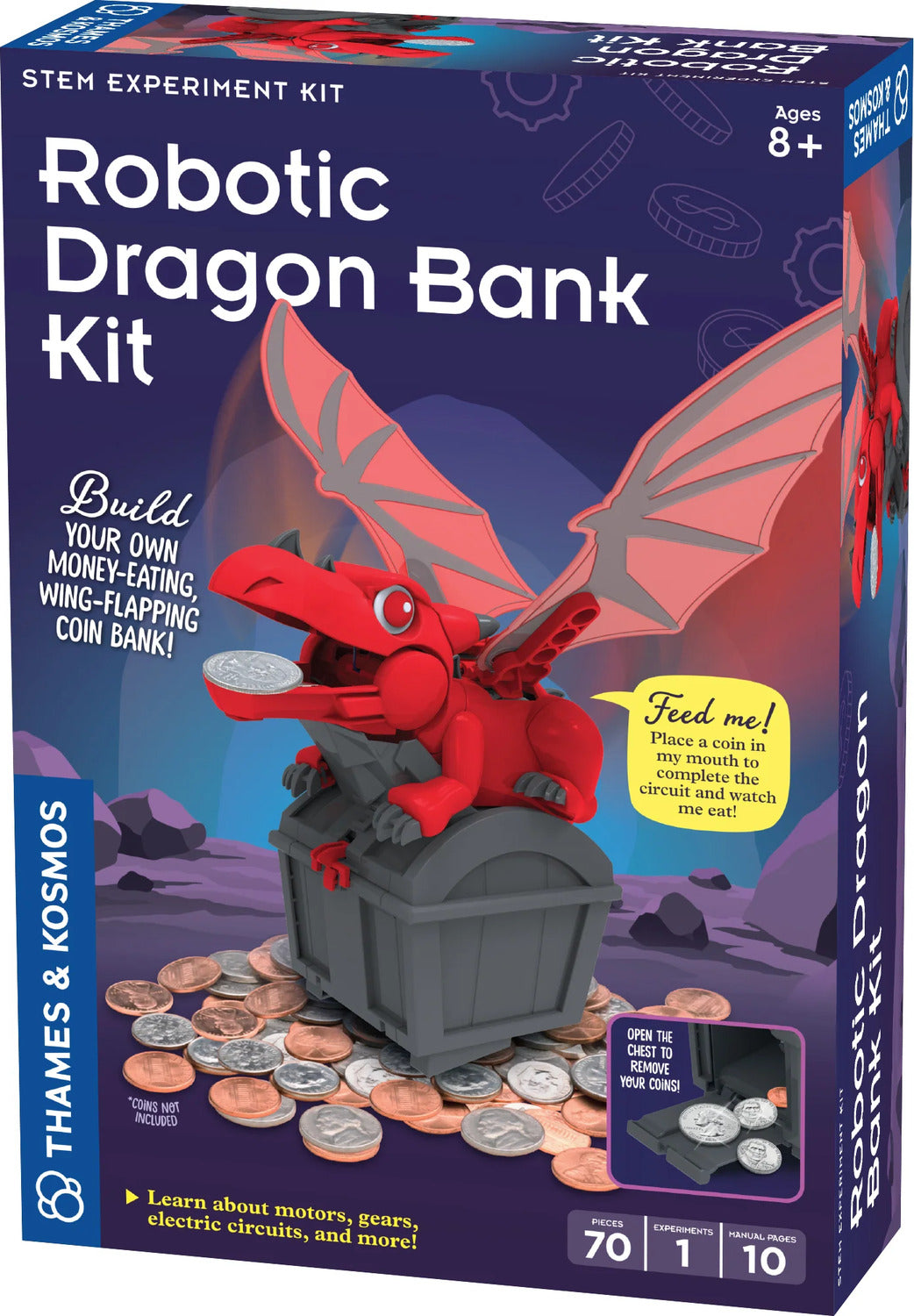 Box of Robotic Dragon Bank Kit with red dragon and treasure chest design