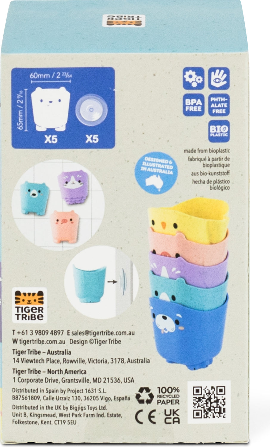 Packaging of Tiger Tribe colorful Pour and Play - Animal Cups with branding and product details.