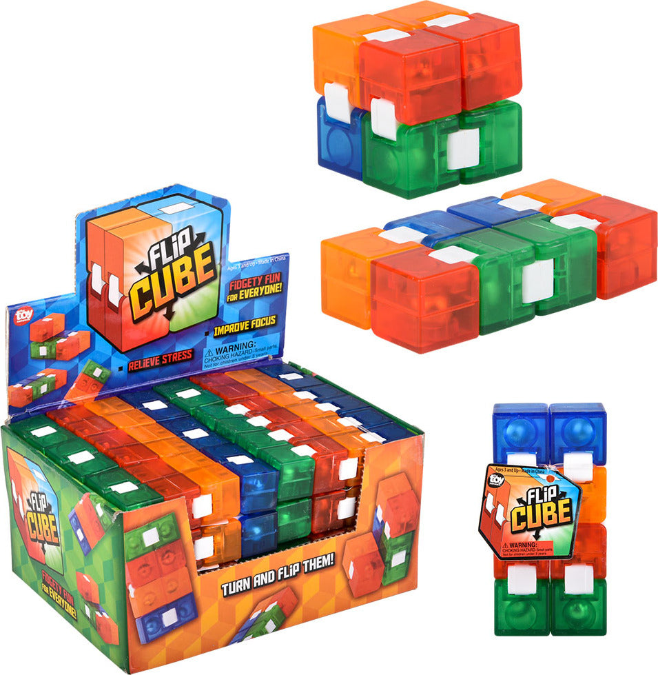 Flip Cube toy with packaging on a white background