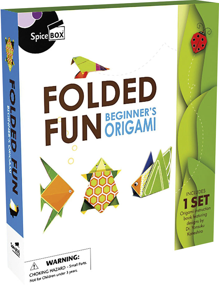 SpiceBox Folded Fun Beginner's Origami kit packaging with colorful origami designs on a white background.