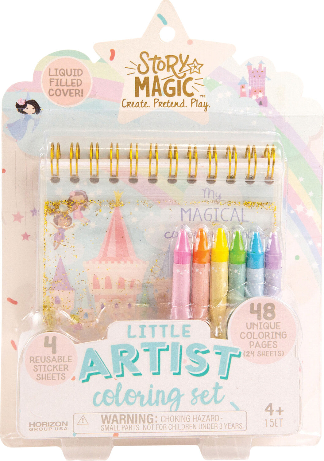 Story Magic Little Artist coloring set packaging with colorful markers and stickers.