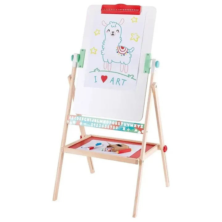 Flip Flat Easel Foldable Double-Sided Free Standing Blackboard & Whiteboard with Chalks, Markers