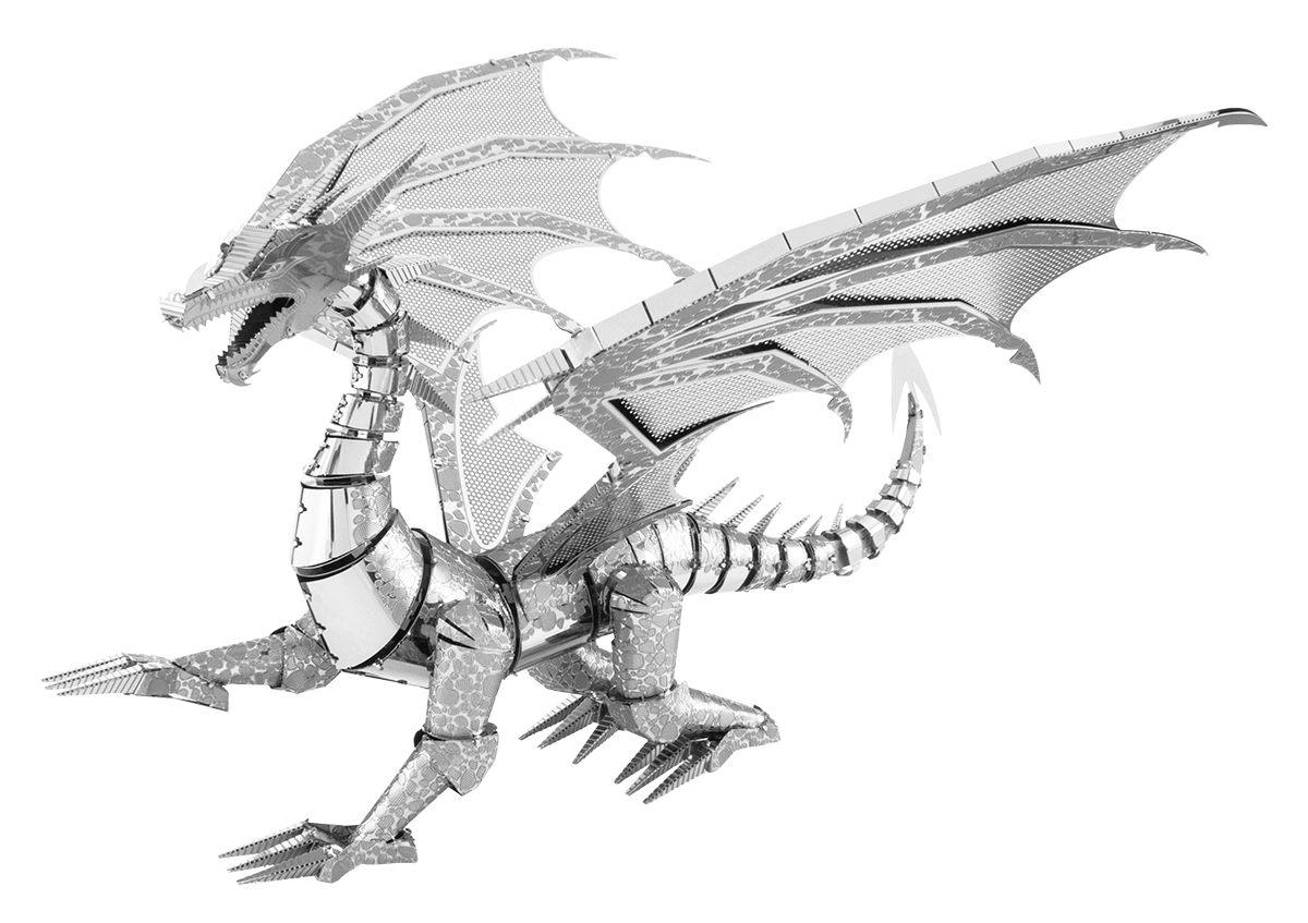Metal Silver Dragon model on a white background