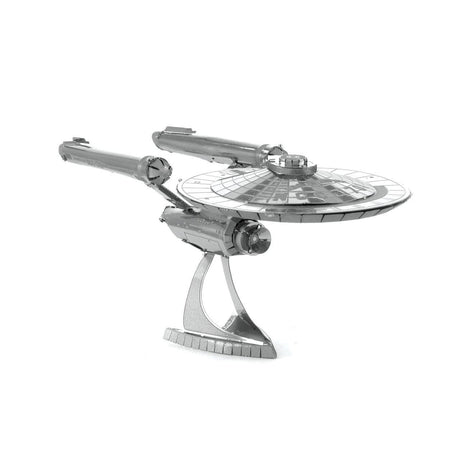 Metal model of the Enterprise NCC-1701 spaceship on a white background