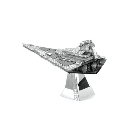 Metal model of an Imperial Star Destroyer on a white background .