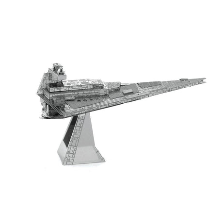 Metal model of an Imperial Star Destroyer spaceship on a white background