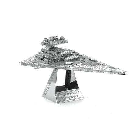 Metal model of an Imperial Star Destroyer on a white background
