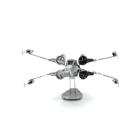 Metal model of a X-Wing Star Fighter spacecraft on a white background