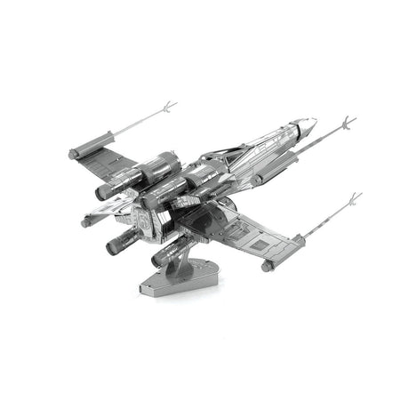 Metal model of a X-Wing Star Fighter on a white background