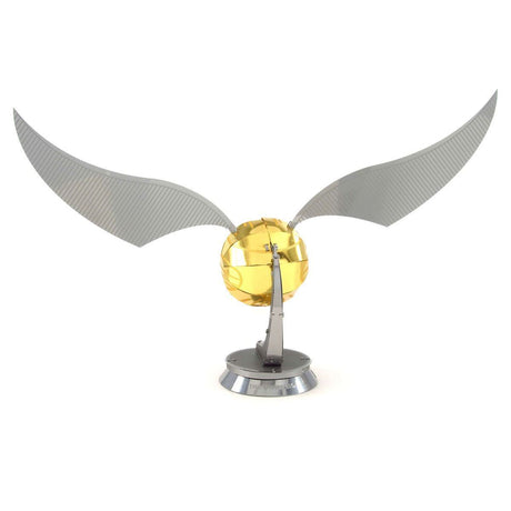 Metal model of a Golden Snitch with wings on a white background