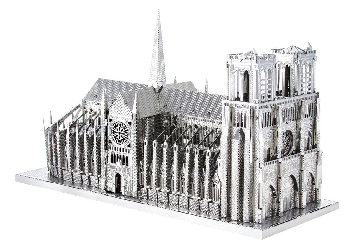 Finished Model of a Notre Dame Cathedral on a white background