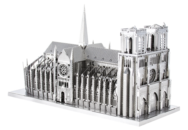 Finished Model of a Notre Dame Cathedral on a white background
