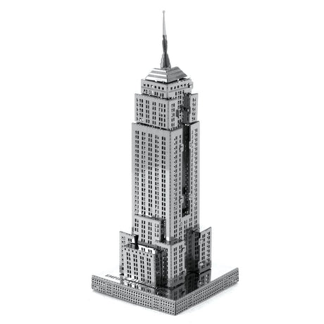 Metal model of the Empire State Building skyscraper on a white background