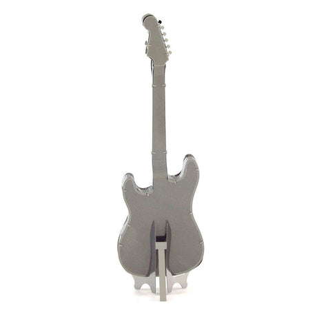 Silver metal model of a Electric Lead Guitar on a white background