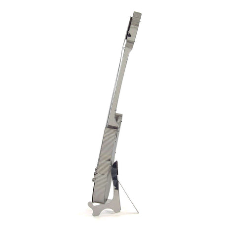 Metal model of a Electric Lead Guitar on a stand on a white background