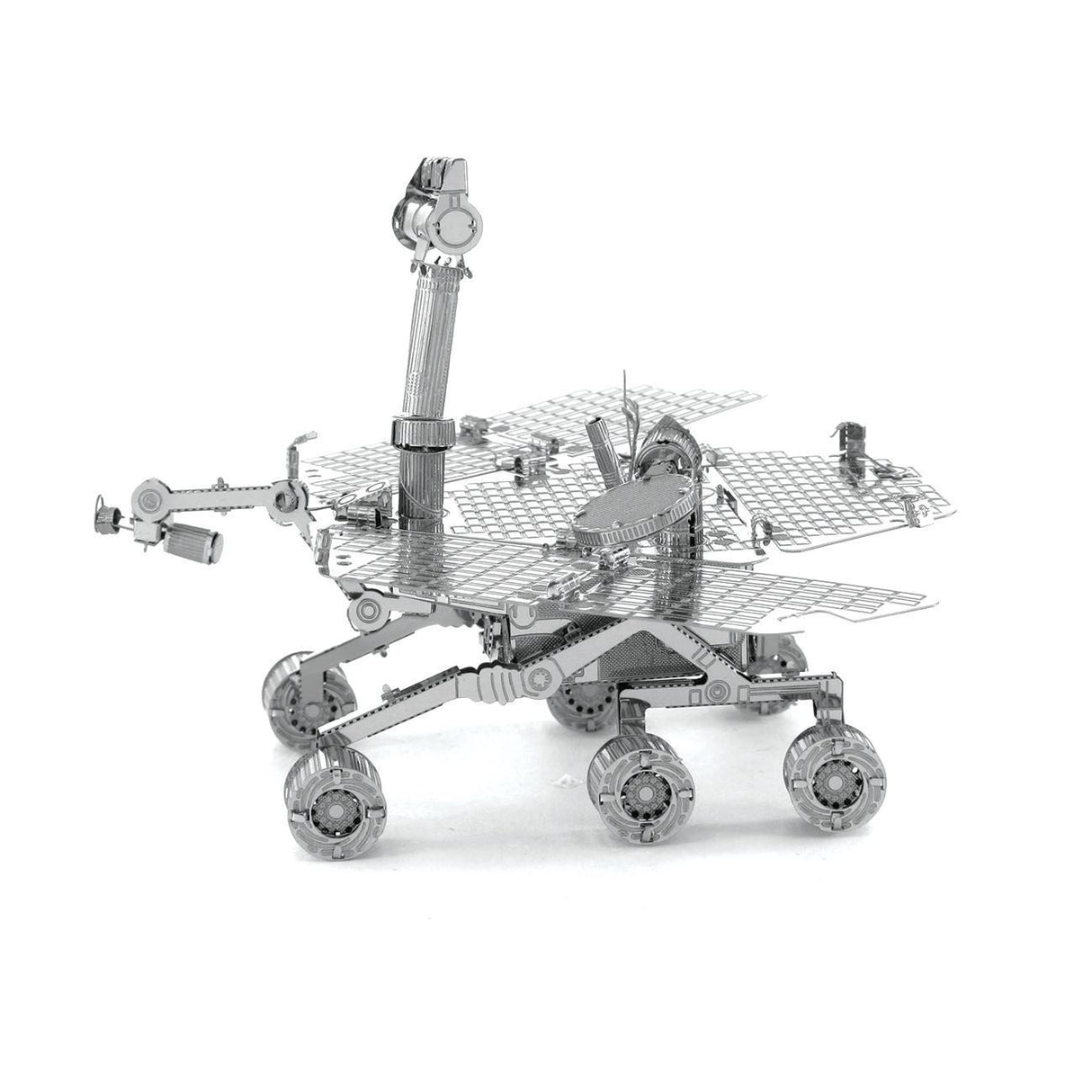Metal model of the Mars Rover on a white background