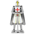 Metal Templar Knight figurine with armor and cape on a white background