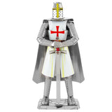 Metal Templar Knight figurine with armor and cape on a white background
