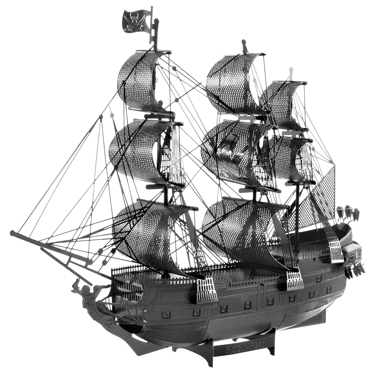 Black Pearl Ship - Black model of a pirate ship on a white background