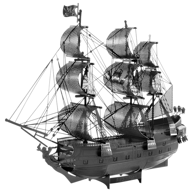 Black Pearl Ship - Black model of a pirate ship on a white background