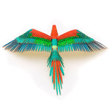 Colorful metal parrot model on a white background