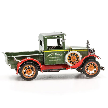 Metal model of a 1931 Ford Model A truck with 'White Swan Farm Supply' branding on a white background