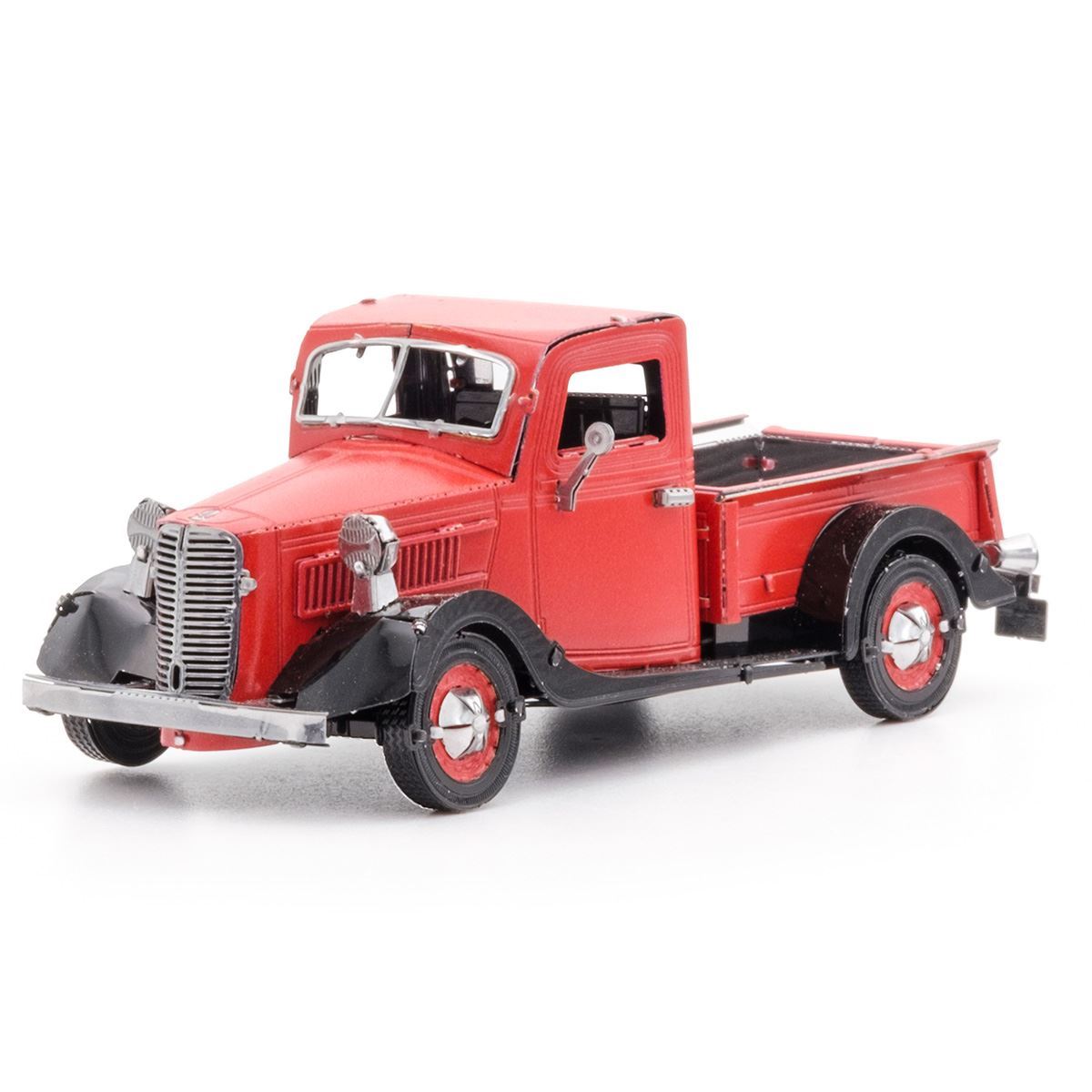 Metal model of a 1937 Ford Pickup  truck on a white background