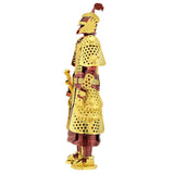 Metal model of Chinese (Ming) Armor Gold and red warrior figurine on a white background