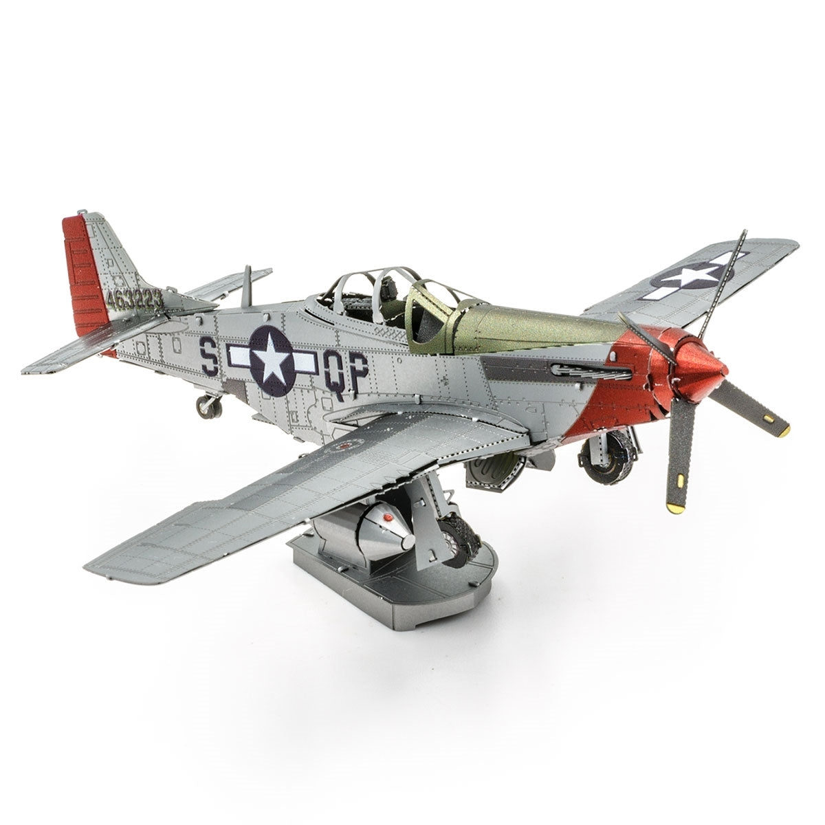 Metal model of a P-51D Mustang Sweet Arlene World War II fighter plane on a white background