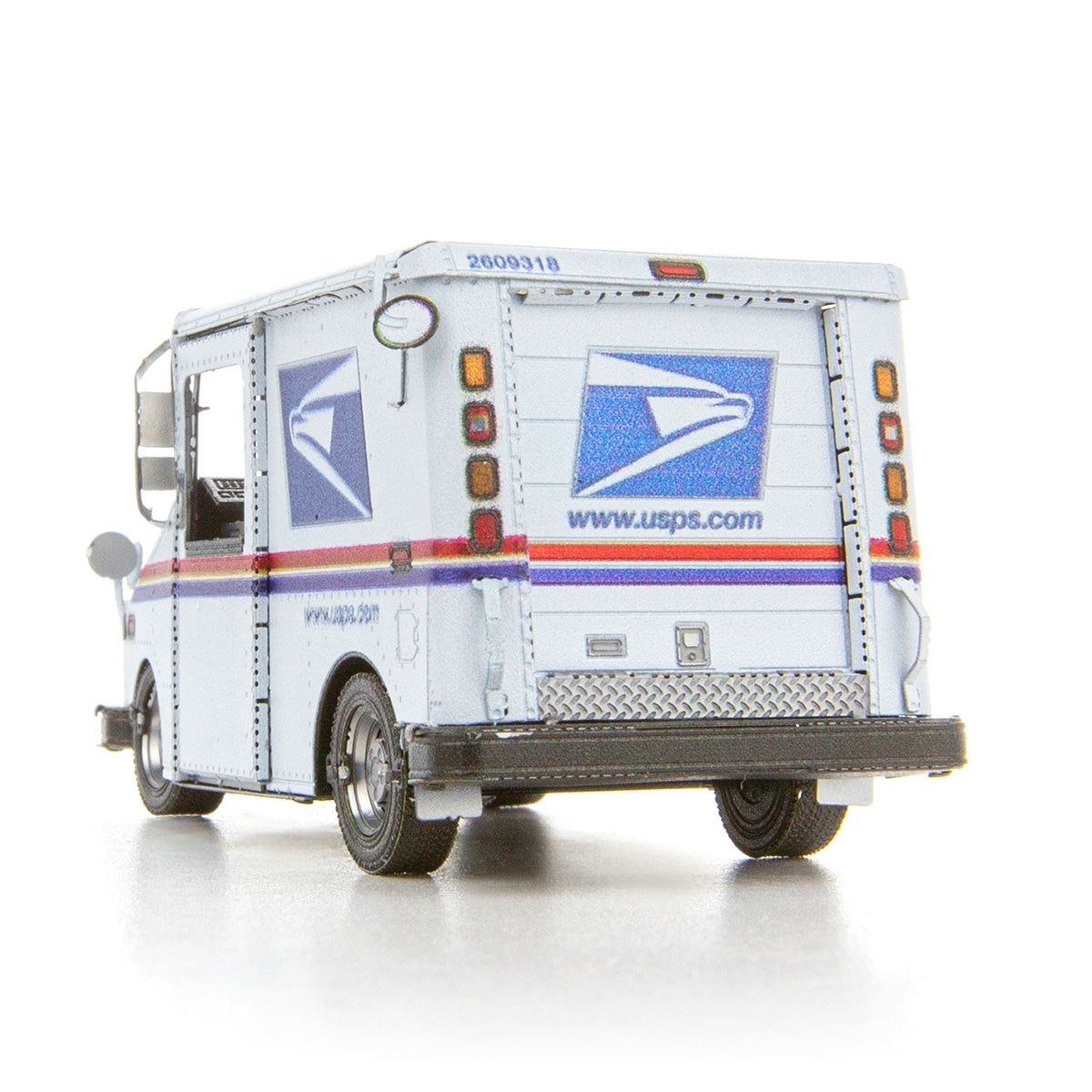 Metal model of a USPS LLV Mail Truck on a white background