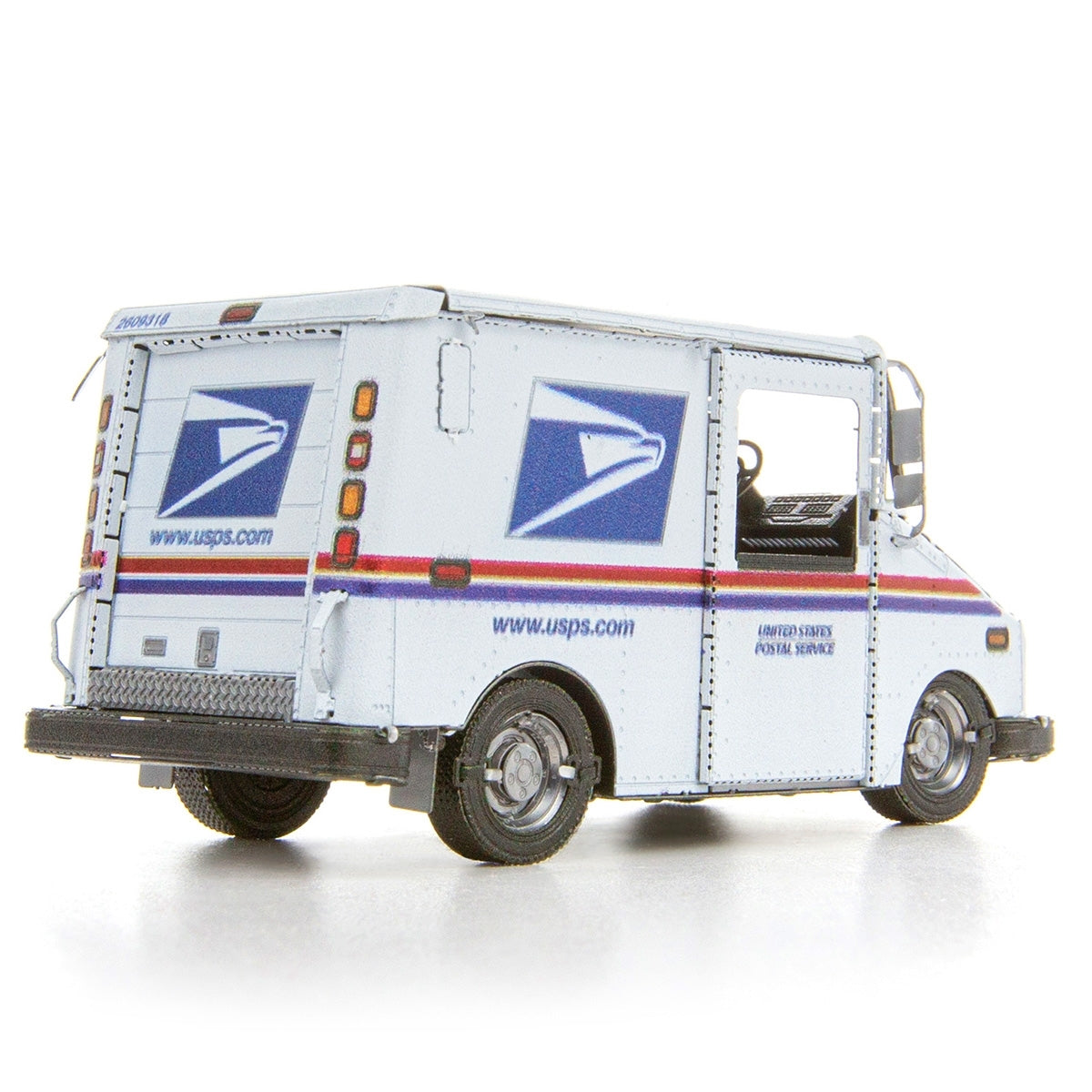 Metal model of a USPS LLV Mail Truck on a white background